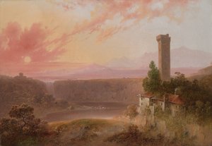 View of Lake Nemi at Sunset by Joshua Shaw Oil Painting
