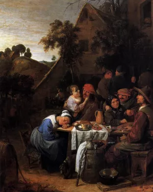 Peasants in front of a Village Inn by Josse Van Craesbeeck - Oil Painting Reproduction