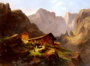 Hutte In Den Alpen by Jost Anton Muheim Oil Painting