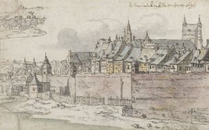 View of the Walls of Maastricht with the Onze-Lieve-Vrouwekerk in the Background by Josua De Grave Oil Painting