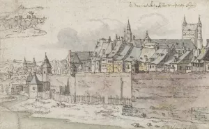 View of the Walls of Maastricht with the Onze-Lieve-Vrouwekerk in the Background by Josua De Grave Oil Painting