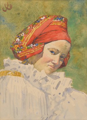 Head of a Moravian Girl by Joza Uprka Oil Painting