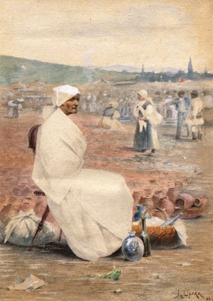 On a Myjava Market by Joza Uprka Oil Painting