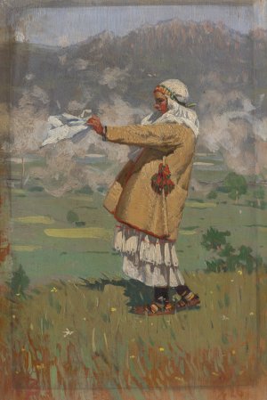Woman from cicmany in Folk Costume by Joza Uprka Oil Painting