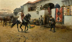 A prize thoroughbred by Jozef Brandt Oil Painting