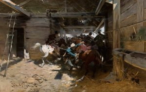 Alarm by Jozef Brandt Oil Painting