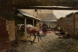 Backyard by Jozef Brandt Oil Painting