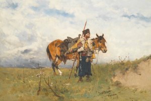 Cossack Watchman by Jozef Brandt Oil Painting