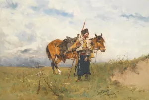 Cossack Watchman by Jozef Brandt Oil Painting