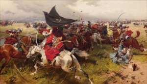 Fight for a Turkish Standard by Jozef Brandt Oil Painting