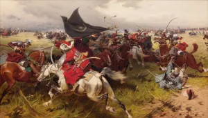 Fight for a Turkish Standard by Jozef Brandt Oil Painting