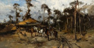 Horsemen in the woods, sketch by Jozef Brandt Oil Painting