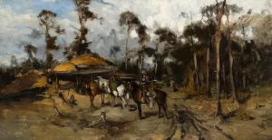 Horsemen in the woods, sketch by Jozef Brandt Oil Painting