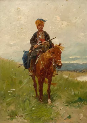 Keeping watch by Jozef Brandt Oil Painting