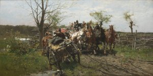 Meeting on a Bridge by Jozef Brandt Oil Painting