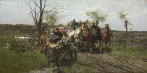 Meeting on a Bridge by Jozef Brandt Oil Painting