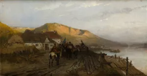 On the Dniester River by Jozef Brandt Oil Painting