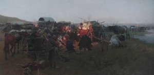 Prayer in the steppe by Jozef Brandt Oil Painting