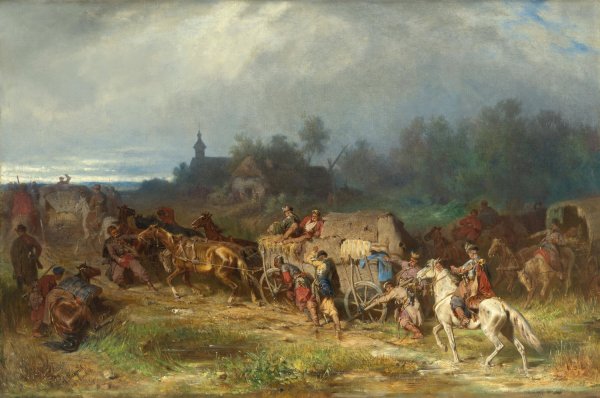Returning Home, 'Patient Transport  by Jozef Brandt - Hand-Painted Oil Painting Reproduction