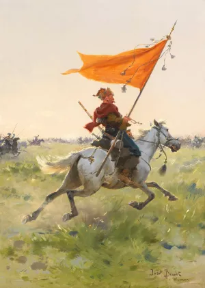 Standartenreiter auf dem Schlachtfeld by Jozef Brandt Oil Painting