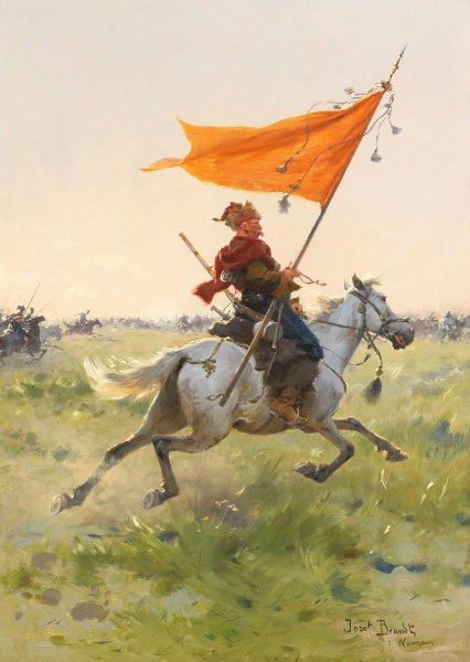 Standartenreiter auf dem Schlachtfeld  by Jozef Brandt - Hand-Painted Oil Painting Reproduction