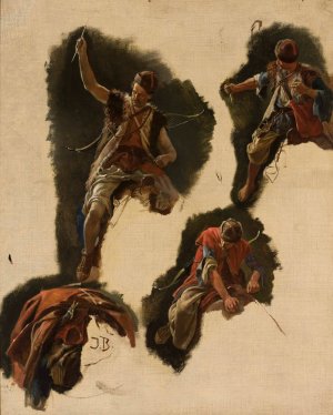 Studies of figures for the painting 'Tartars' Flight' by Jozef Brandt Oil Painting