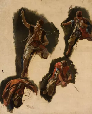 Studies of figures for the painting 'Tartars' Flight' by Jozef Brandt Oil Painting