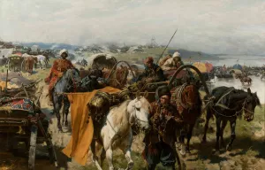 Zaporozhian camp by Jozef Brandt Oil Painting