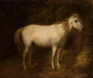 Horse in the stables by Jozef Brodowski Oil Painting
