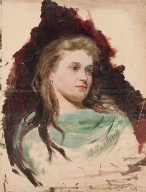 Portrait of a young woman, sketch Oil painting by Jozef Brodowski