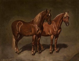 Two horses by Jozef Brodowski Oil Painting