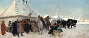 Case before the village head by Jozef Chelmonski Oil Painting