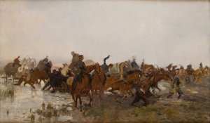 Cossacks in the March by Jozef Chelmonski Oil Painting