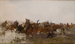 Cossacks in the March by Jozef Chelmonski Oil Painting