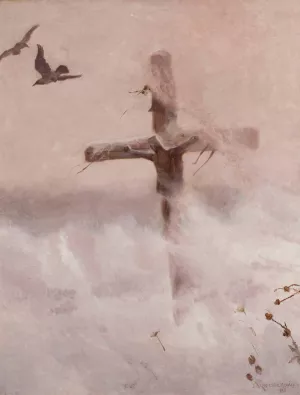 Cross in the snowdrift by Jozef Chelmonski Oil Painting
