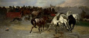 Horse market in Balta by Jozef Chelmonski Oil Painting
