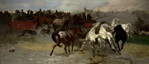 Horse market in Balta by Jozef Chelmonski Oil Painting