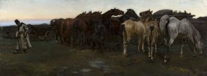 Horses at rest by Jozef Chelmonski Oil Painting