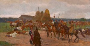 Insurrection episode by Jozef Chelmonski Oil Painting