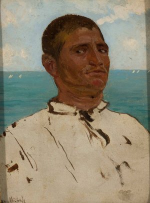 Man against the sea - Sudanese by Jozef Chelmonski Oil Painting