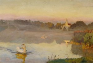 Pond in Radziejowice by Jozef Chelmonski Oil Painting