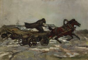 Rushing cart driven by a Jew by Jozef Chelmonski Oil Painting