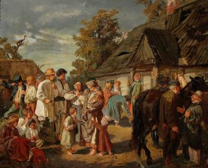 Saturday at the farm by Jozef Chelmonski Oil Painting