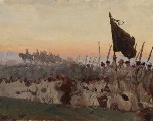 Scythemen, sketch for 'Raclawice' by Jozef Chelmonski Oil Painting
