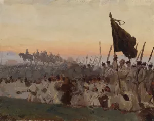 Scythemen, sketch for 'Raclawice' by Jozef Chelmonski Oil Painting