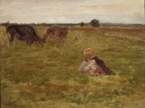 Study I for 'Shepherd Children' by Jozef Chelmonski Oil Painting