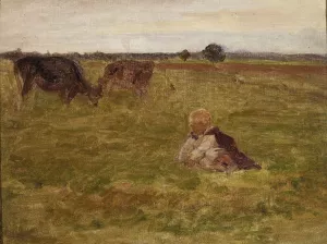 Study I for 'Shepherd Children' by Jozef Chelmonski Oil Painting