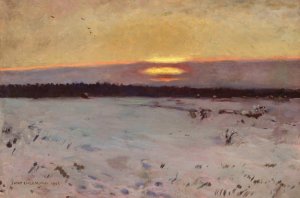 Sunset in winter by Jozef Chelmonski Oil Painting