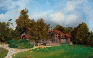 Villa in the garden - Kuklowka by Jozef Chelmonski Oil Painting