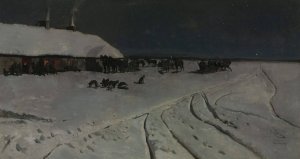 Winter night in Ukraine by Jozef Chelmonski Oil Painting